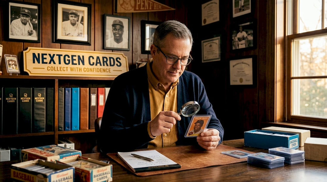 Collector inspecting vintage sports card