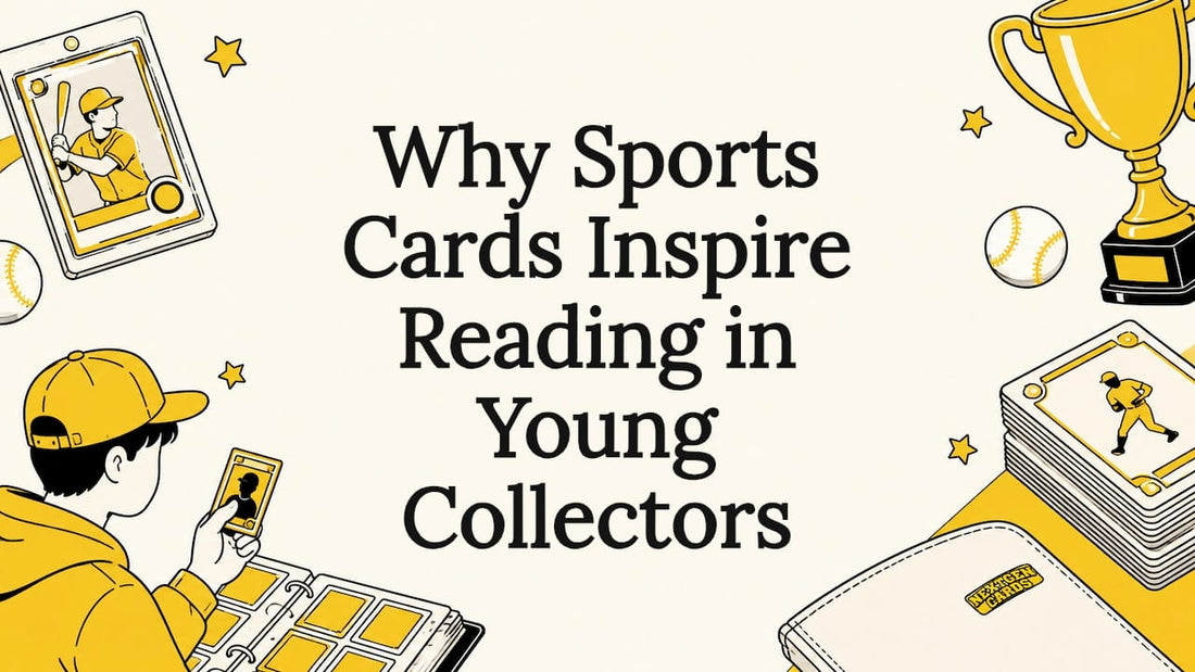 Title card with sports card themed illustrations
