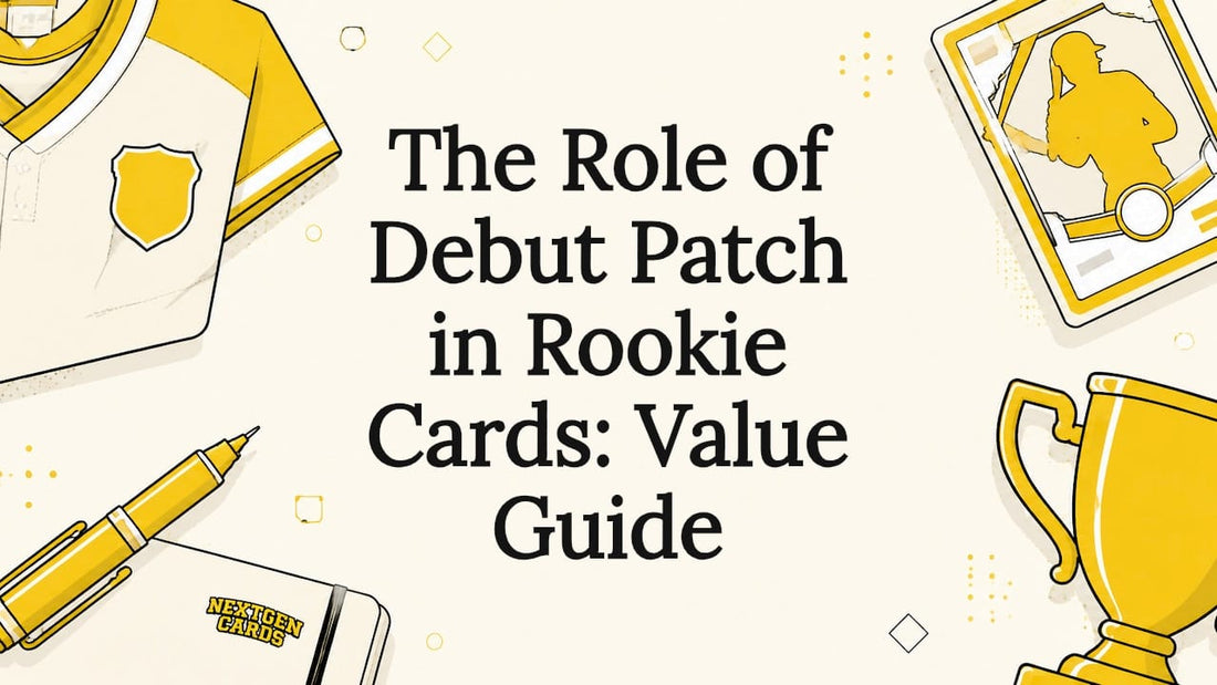 Decorative title card illustration featuring trading card and jersey patch