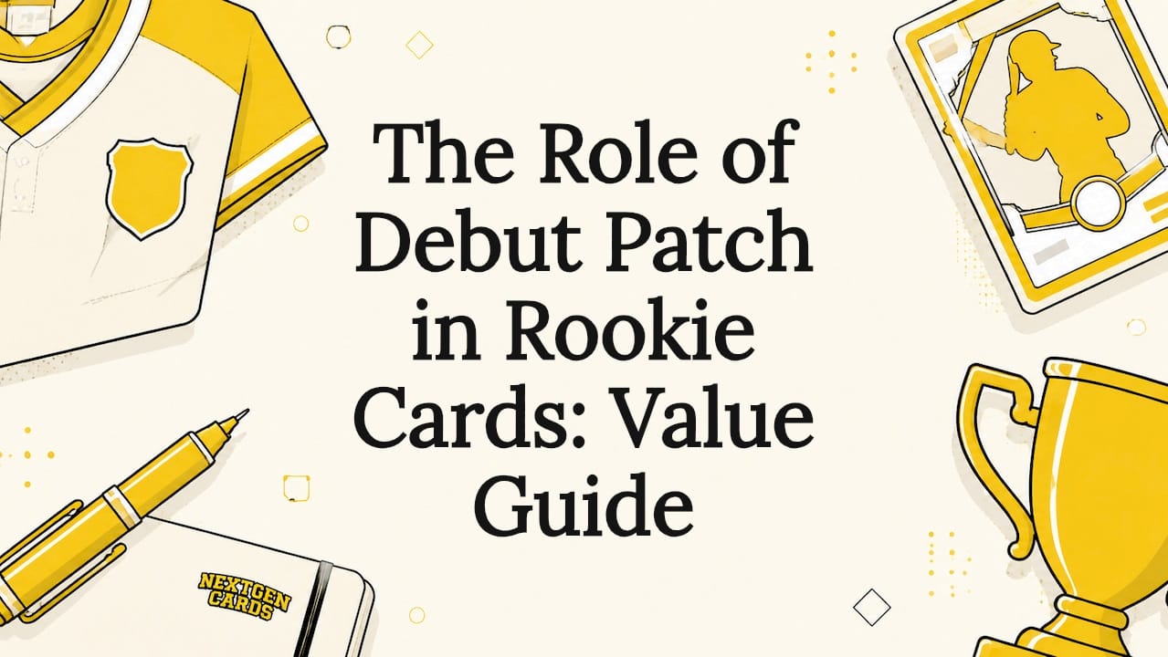 Decorative title card illustration featuring trading card and jersey patch
