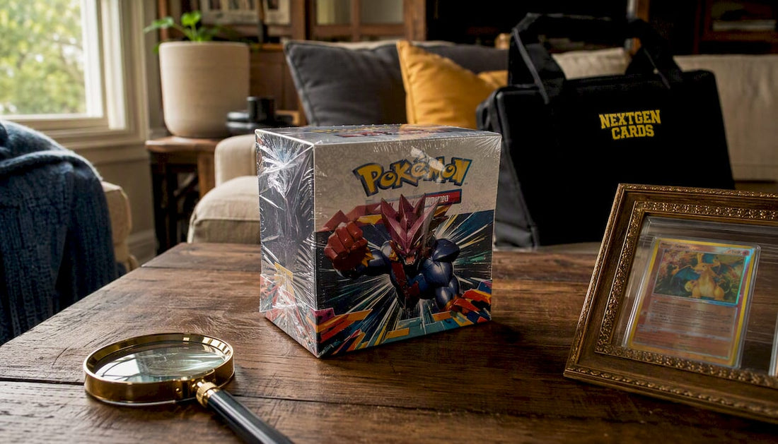 Sealed Pokémon Furious Fists booster box on black table