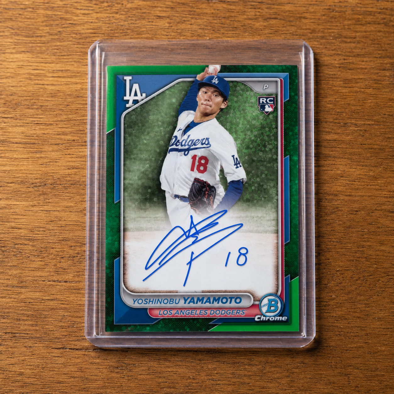2024_Yoshinobu_Yamamoto_Topps_Bowman_Chrome_Green_Autograph_Rare_MLB_Card