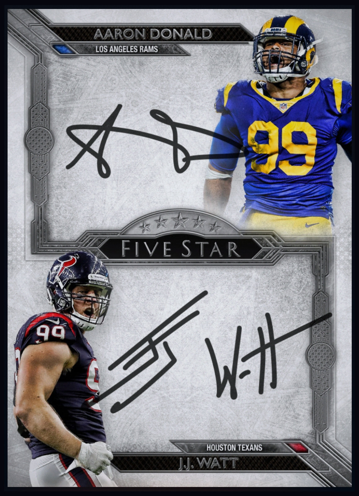 2018 Aaron Donald & JJ Watt - Topps Five Star Dual Autograph Rare Redemption Card (Free Shipping) — larger card detail