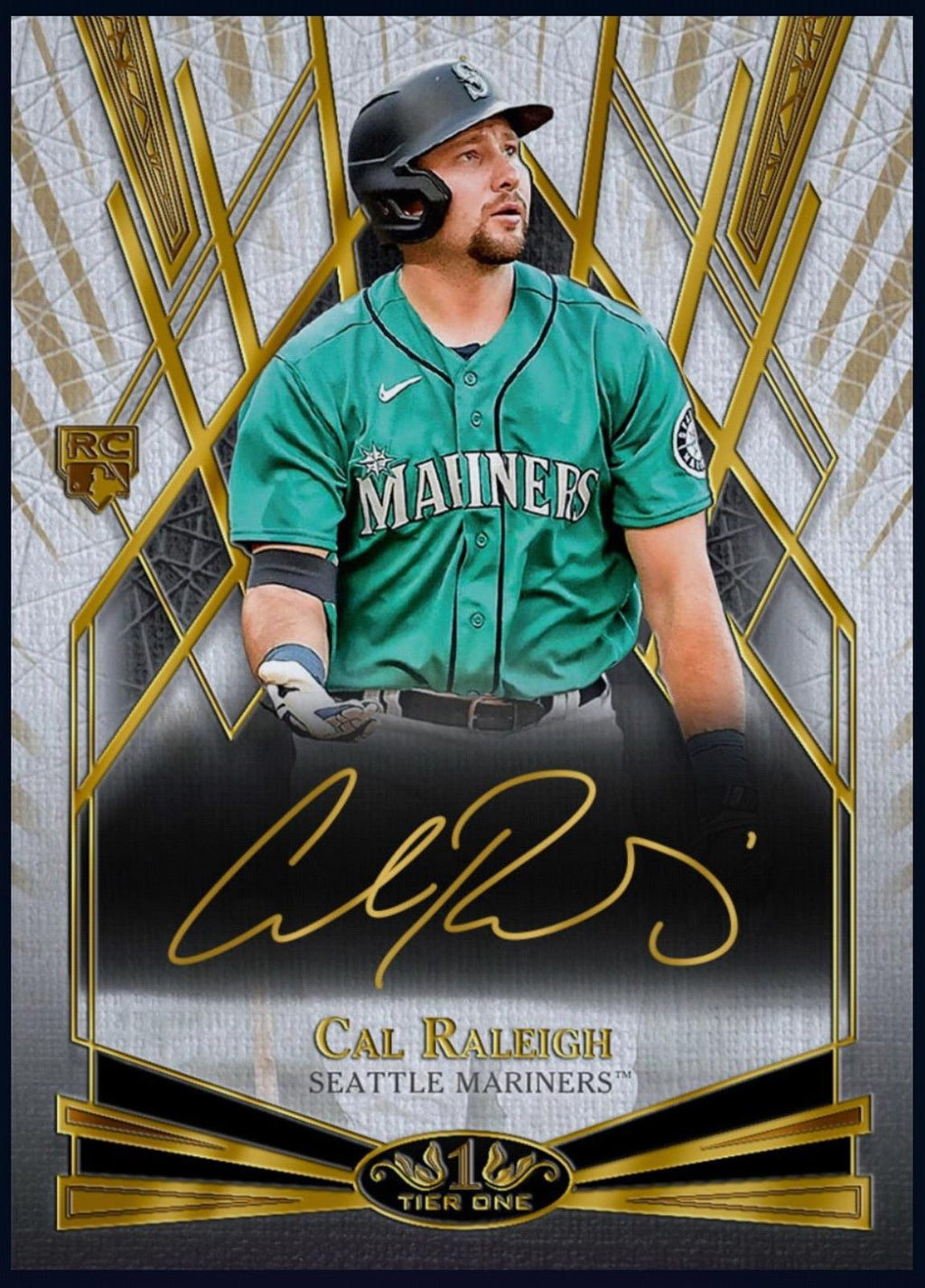Next Day Free Shipping Rare 2022 Cal Raleigh Topps Tier One Autograph Rookie RC Card – Authentic Topps Collectible for Fans & Collectors