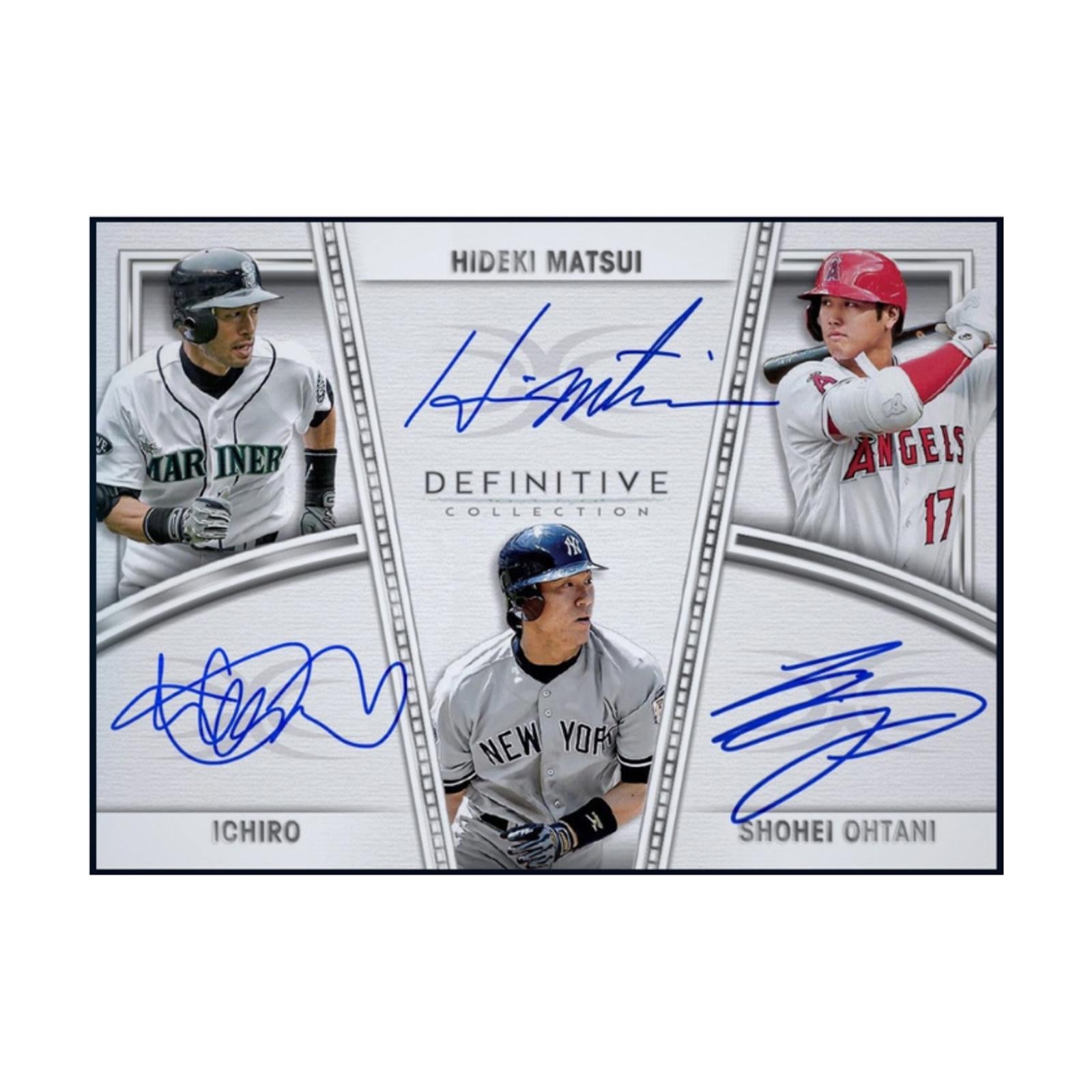 Next Day Free Shipping Rare 2023 Topps Definitive Shohei Ohtani Ichiro Hideki Matsui Triple Autograph Card – Shipped from USA
