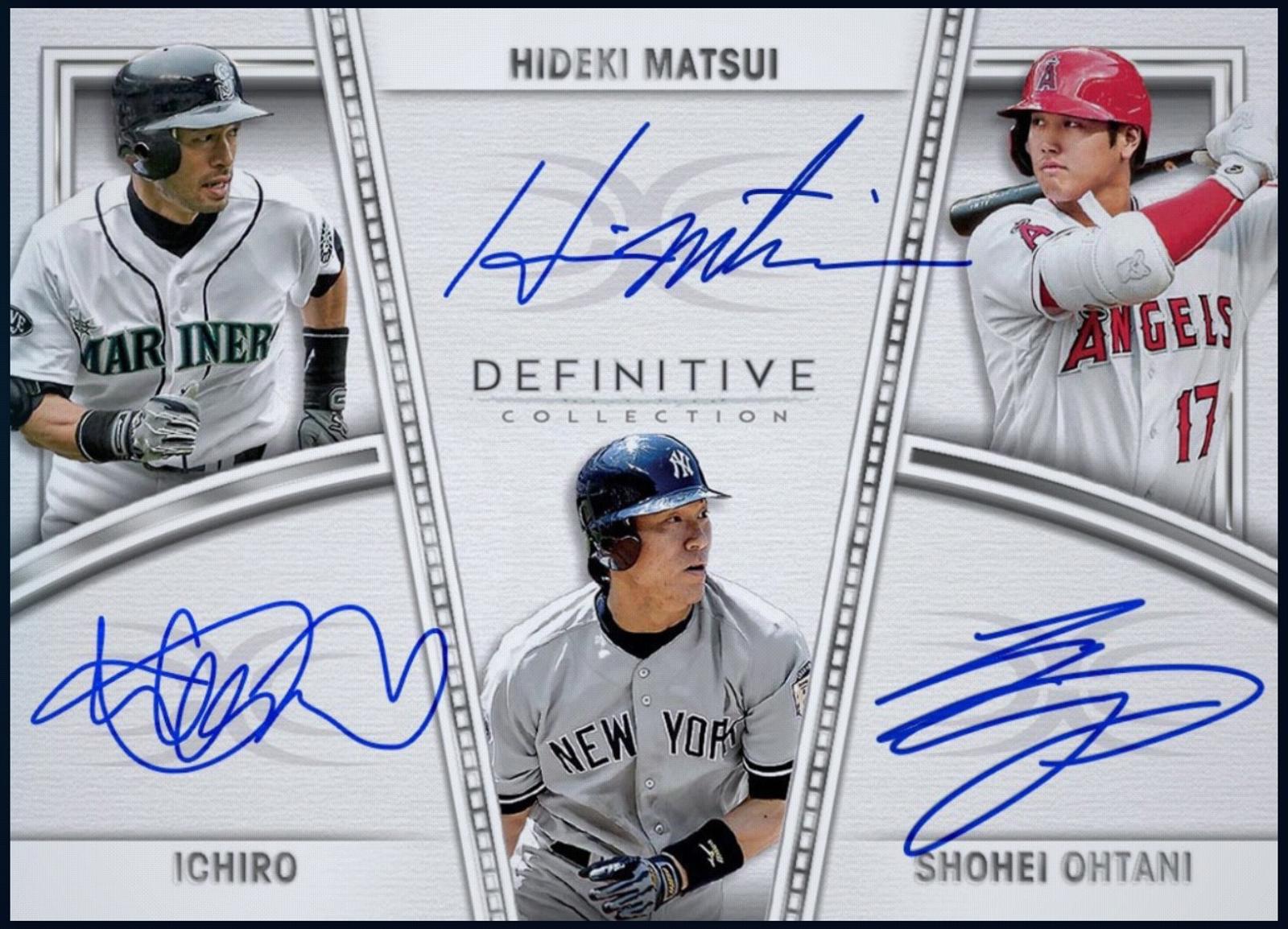 Next Day Free Shipping Rare 2023 Shohei Ohtani Ichiro Hideki Matsui Topps Definitive Triple Autograph Card – Authentic Topps Collectible for Fans & Collectors