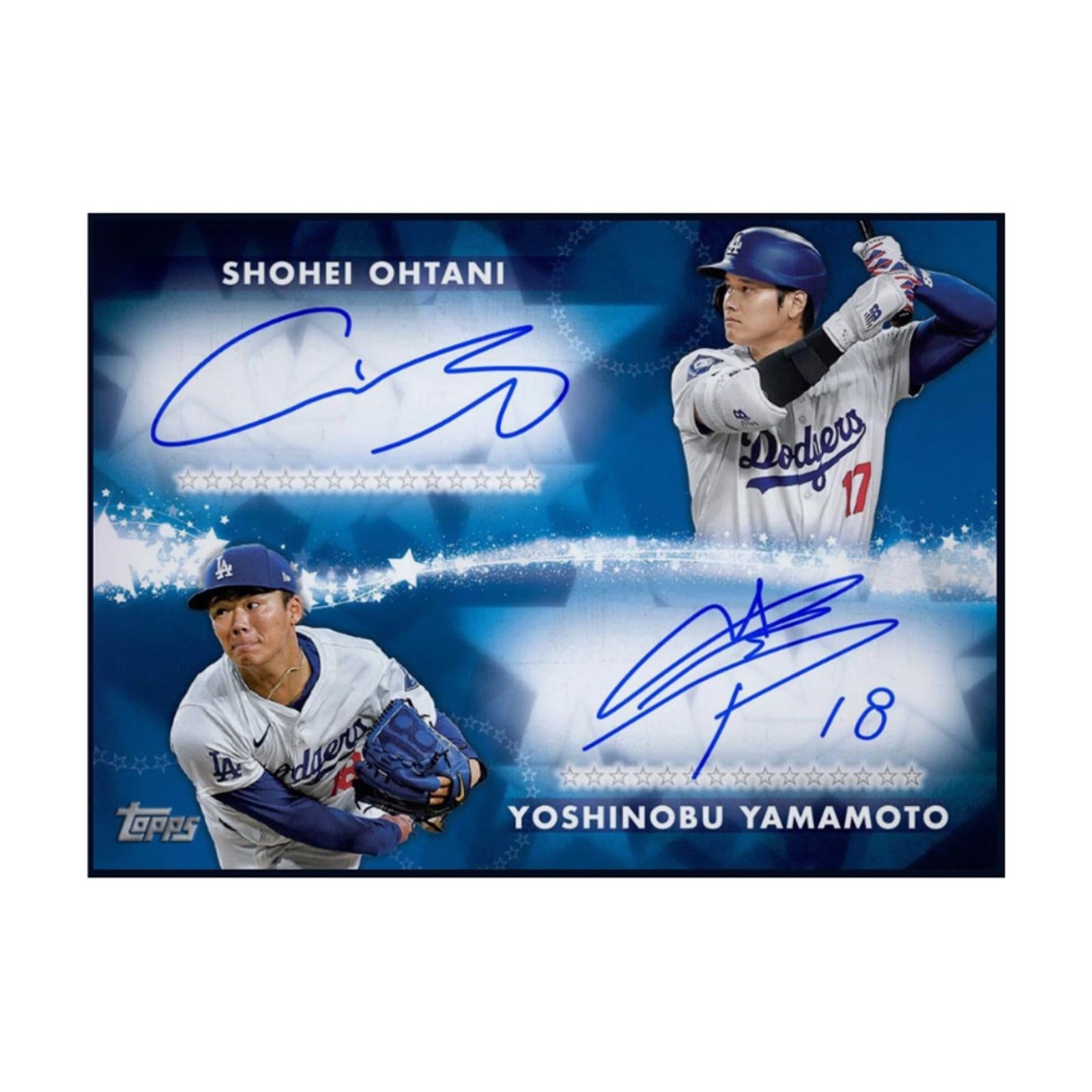 2024 Topps Baseball Stars Dual Autograph Rookie RC Rare Card featuring Shohei Ohtani and Yoshinobu