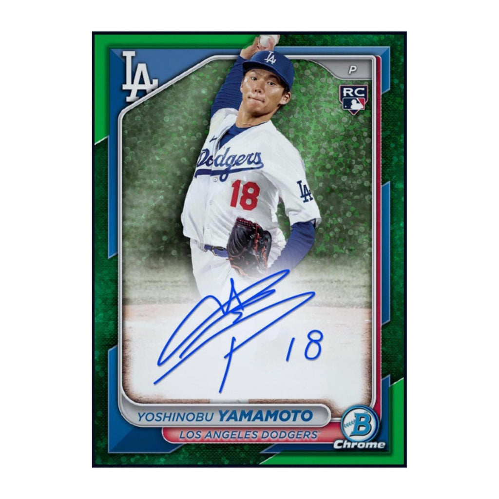 Next Day Free Shipping Rare 2024 Yoshinobu Yamamoto Topps Bowman Chrome Green Autograph Authentic MLB Collectible Shipped From USA.