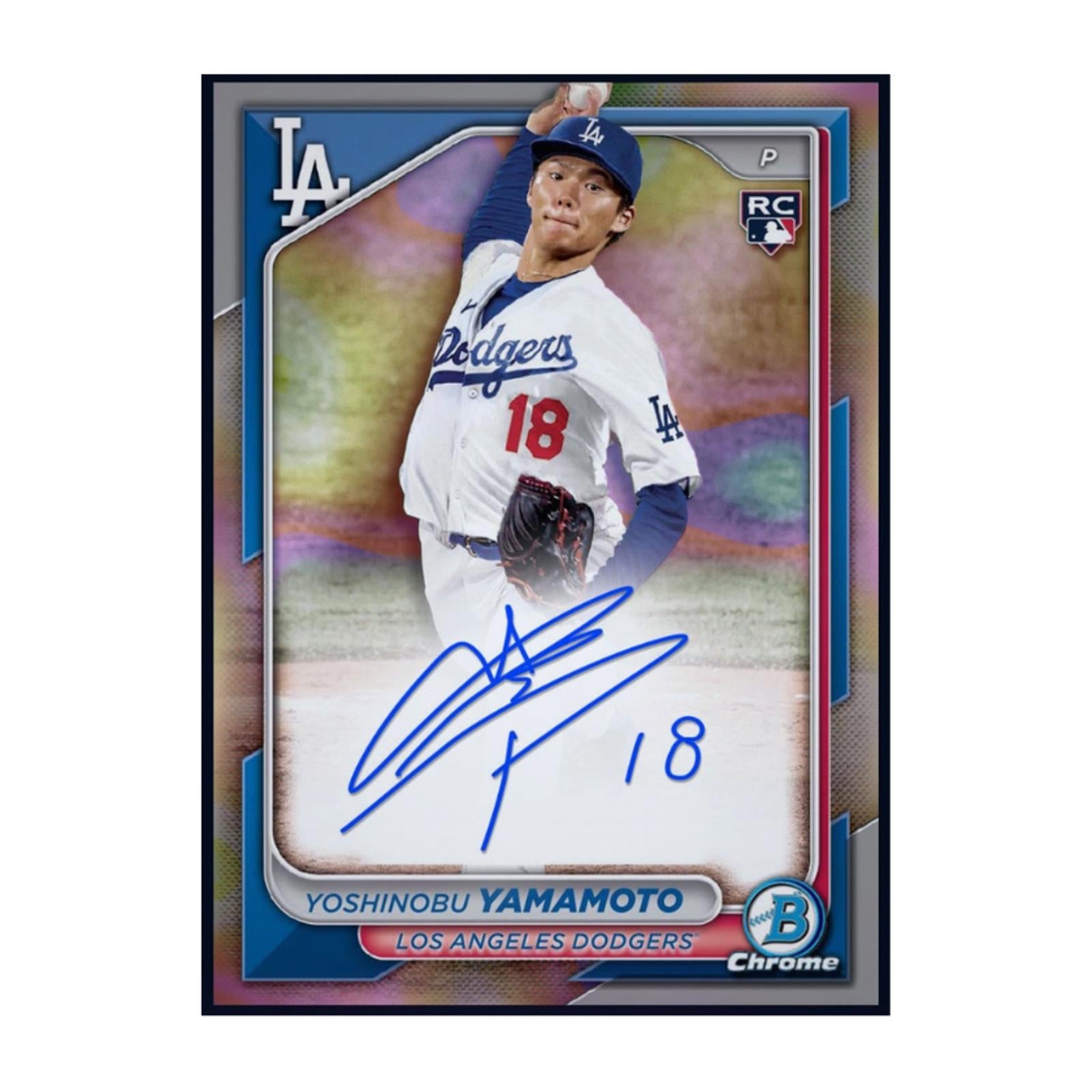 Next Day Free Shipping Rare 2024 Topps Bowman Chrome Refractor Yoshinobu Yamamoto Autograph Rookie RC Card – Shipped from USA