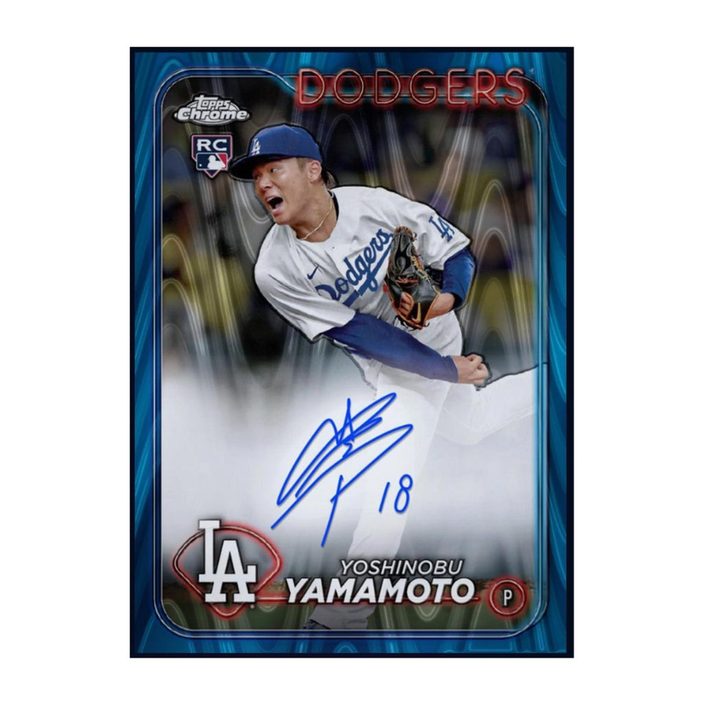 Next Day Free Shipping Rare 2024 Topps Chrome Blue Wave Yoshinobu Yamamoto Autograph Rookie RC Card – Shipped from USA