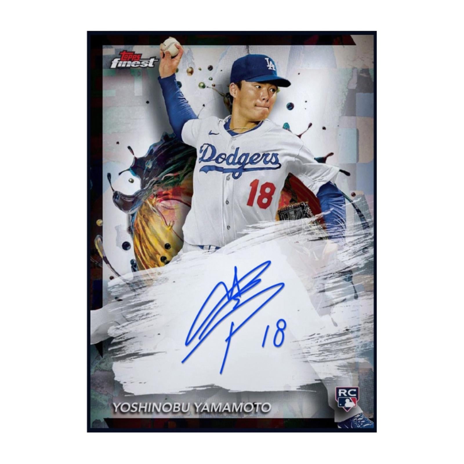 2024 Topps Finest Autograph Rookie RC Rare Card featuring Yoshinobu Yamamoto of the Los Angeles Dodgers