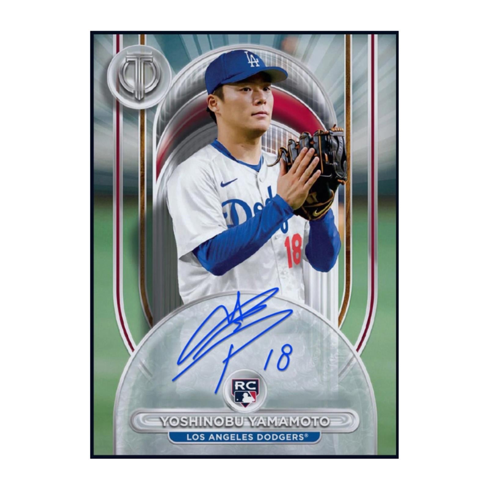 Next Day Free Shipping Rare 2024 Yoshinobu Yamamoto Topps Tribute Blue Autograph Authentic MLB Collectible Shipped From USA.