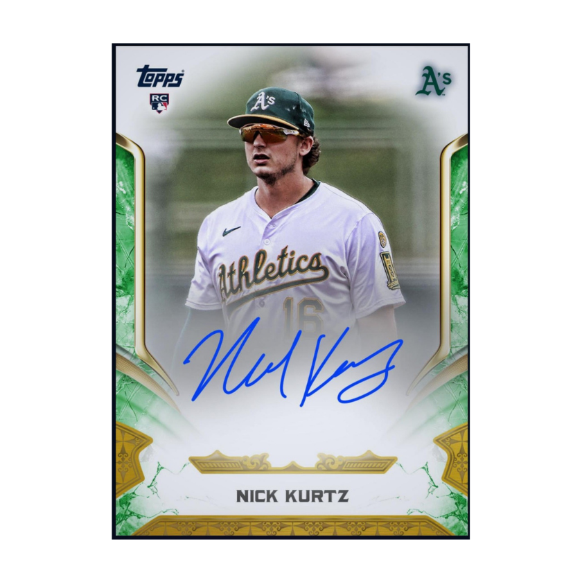 2025 Topps Reverence Autograph Rookie RC Rare Card featuring Nick Kurtz of the Oakland Athletics