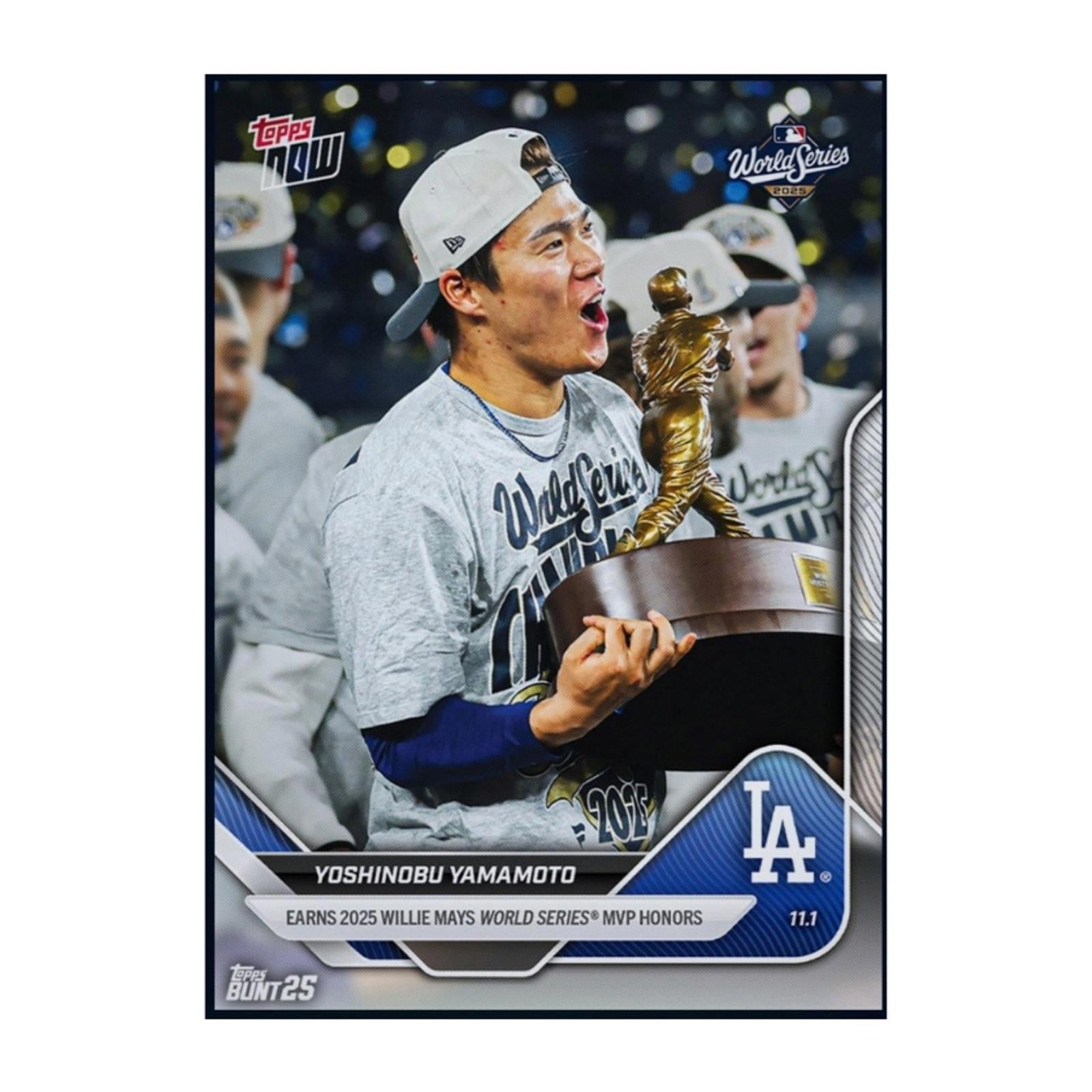 2025 Yoshinobu Yamamoto Topps Now World Series MVP Honors Rare Rookie Baseball Card Collectible.