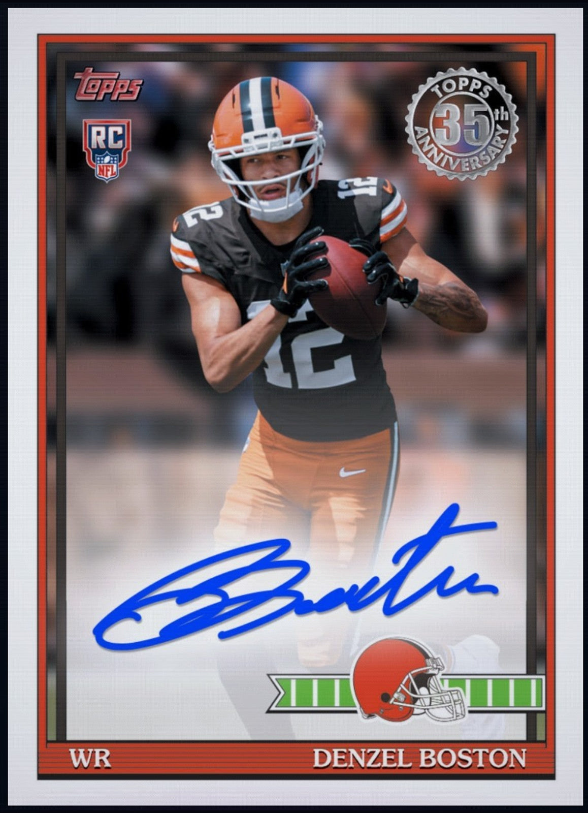 2026 Denzel Boston - Topps 1991 Football Rookie Autograph RC Rare — larger card detail