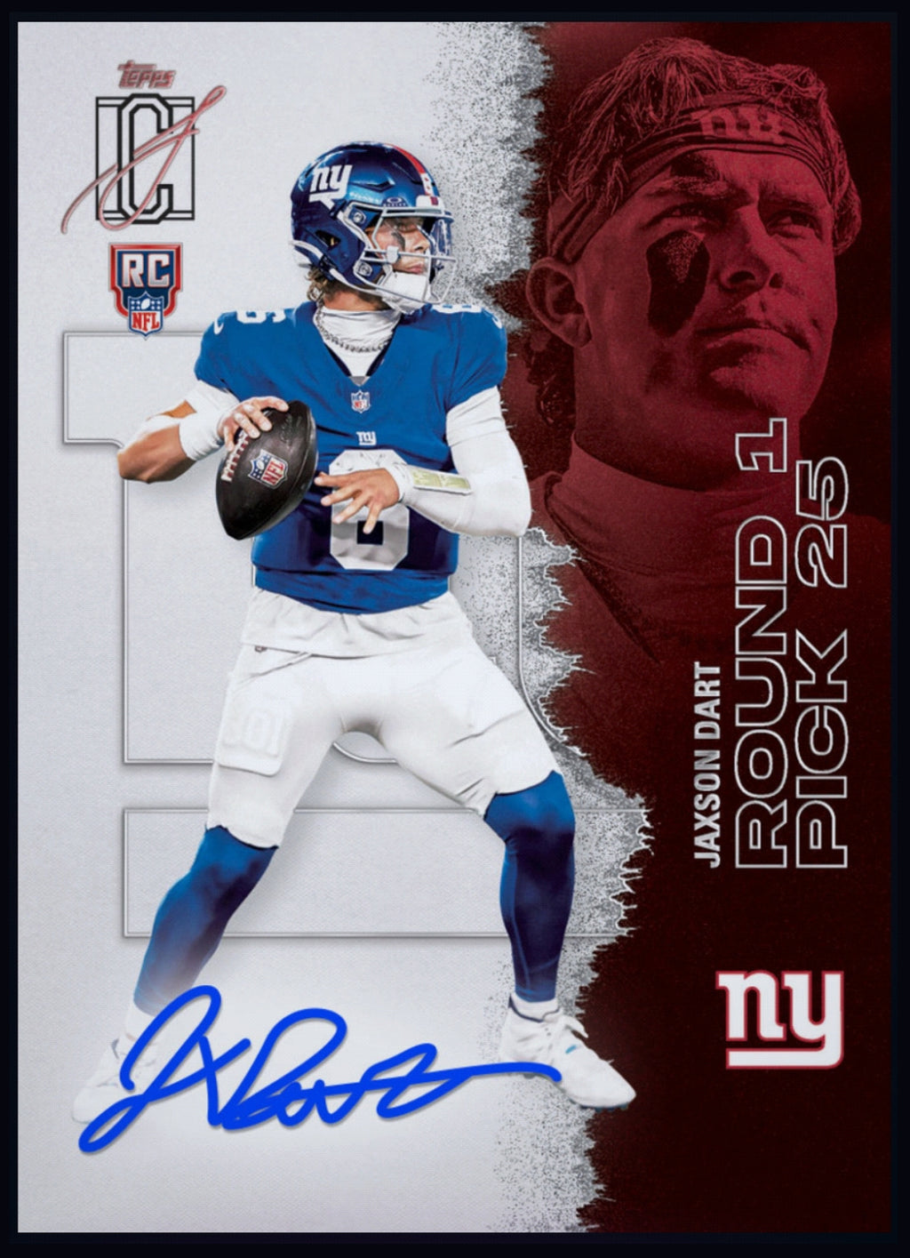 2026 Jaxson Dart Topps Signature Class Autograph Rookie RC Rare Redemption Card — larger card detail