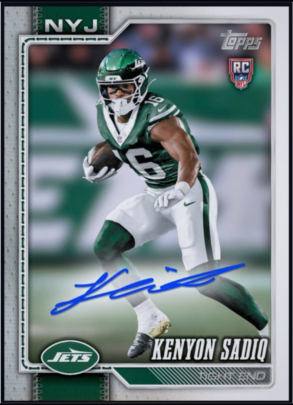 2026 Kenyon Sadiq - Topps Flagship Football Rookie Autograph RC Rare — larger card detail