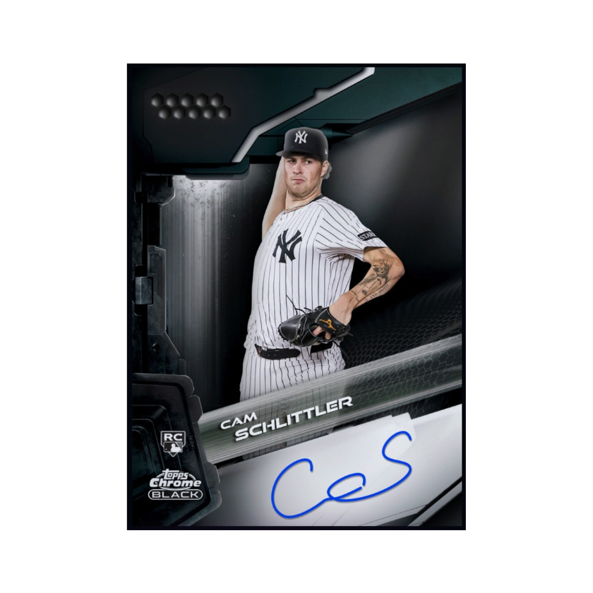 Front Of 2026 Cam Schlittler Topps Chrome Black Autograph Rookie RC Redemption Card