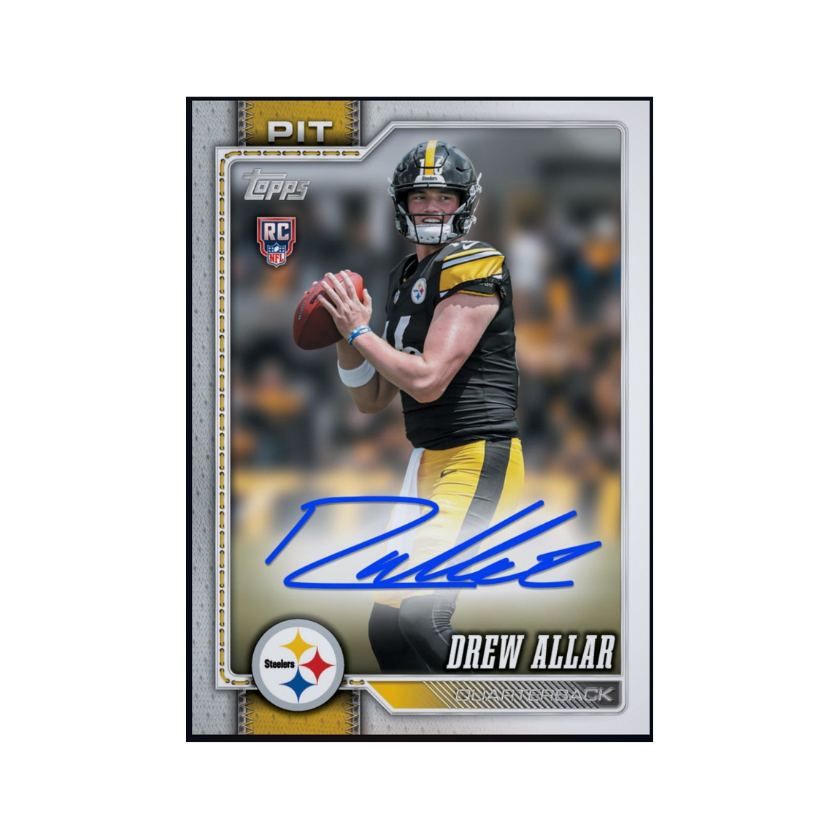 Drew Allar featured on a 2026 Topps Flagship Football autograph rookie collectible available through a physical redemption card.