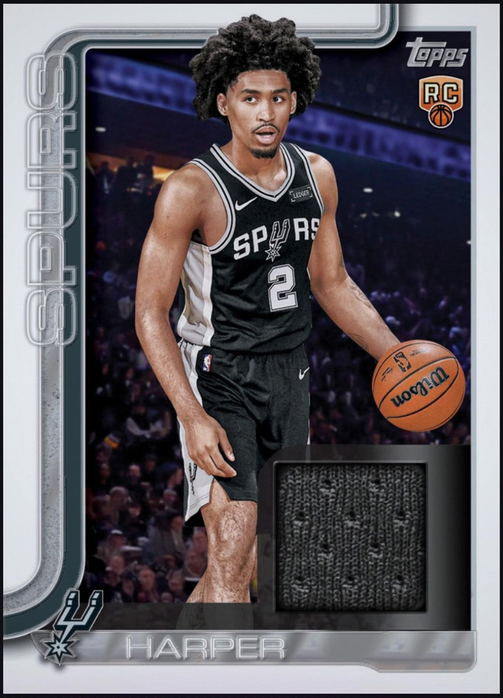 Detailed close-up of the 2026 Dylan Harper Topps Flagship Rookie Jersey Patch Rare RC card showing patch texture and card styling.