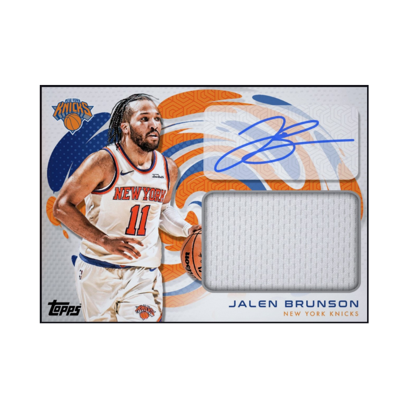 Front of 2026 Jalen Brunson Topps Full Court jersey patch autograph card