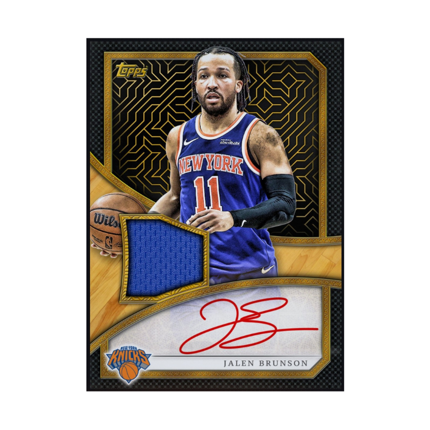 Front of 2026 Jalen Brunson Topps Reverence jersey patch autograph rare card
