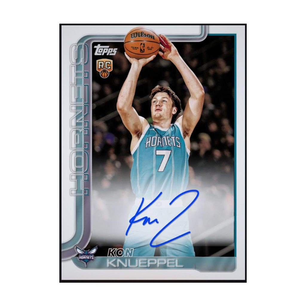 Front view of the 2026 Kon Knueppel Topps Flagship Rookie Autograph Rare RC Card showcasing autograph design.