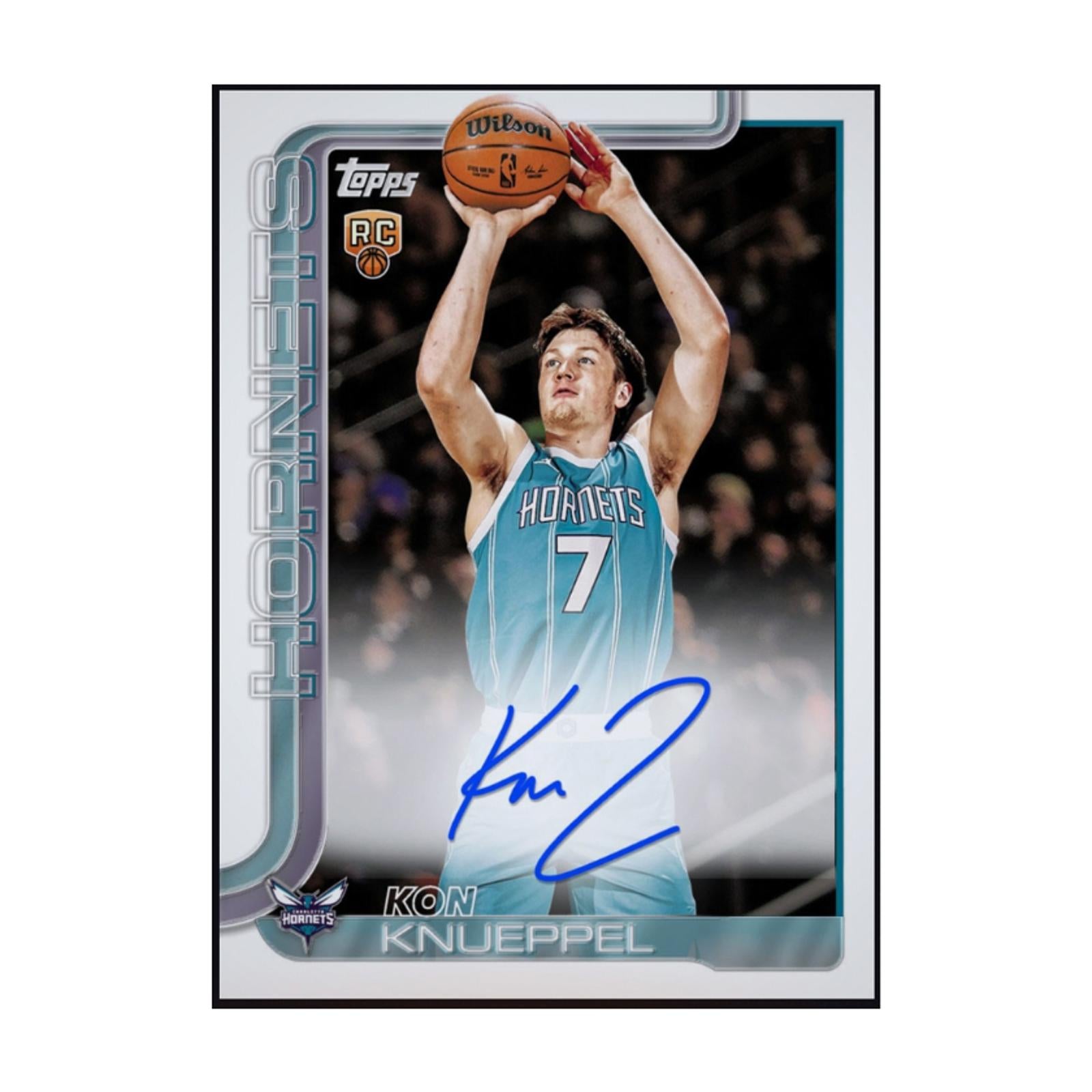 Front view of the 2026 Kon Knueppel Topps Flagship Rookie Autograph Rare RC Card showcasing autograph design.