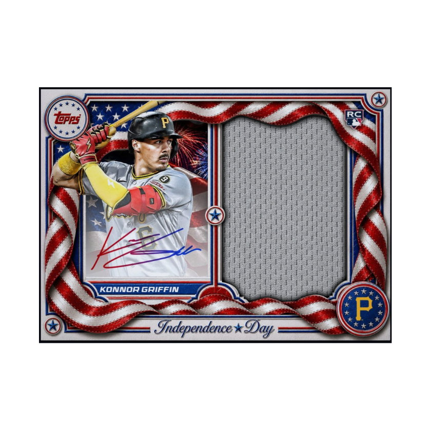 Front of 2026 Konnor Griffin Topps Independence Day rookie patch autograph redemption card
