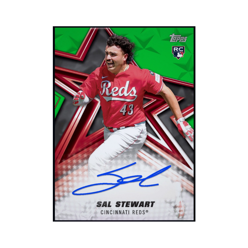 Front of 2026 Sal Stewart Topps Baseball Stars Green Series 2 Signature rookie redemption card