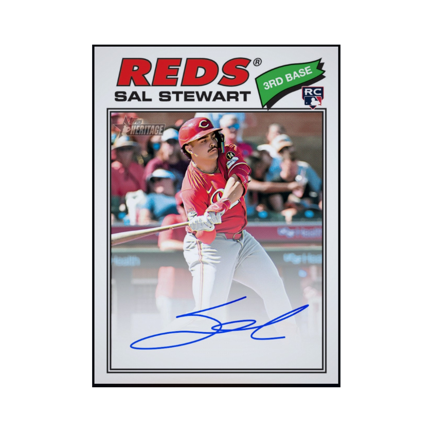 Front of 2026 Sal Stewart Topps Heritage Blue Ink Autograph rookie redemption card