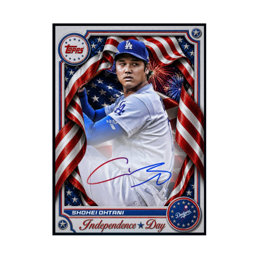 Front of 2026 Shohei Ohtani Independence Day autograph rare redemption card