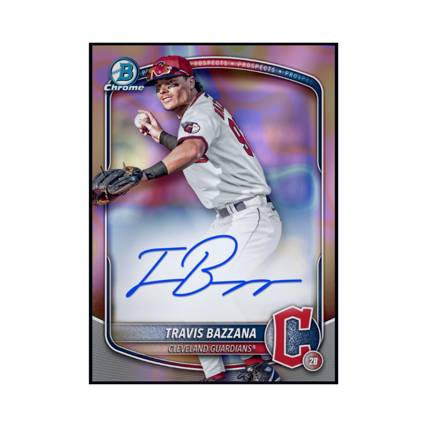 Travis Bazzana Bowman refractor prospect rookie signature collectible available through a physical redemption card.