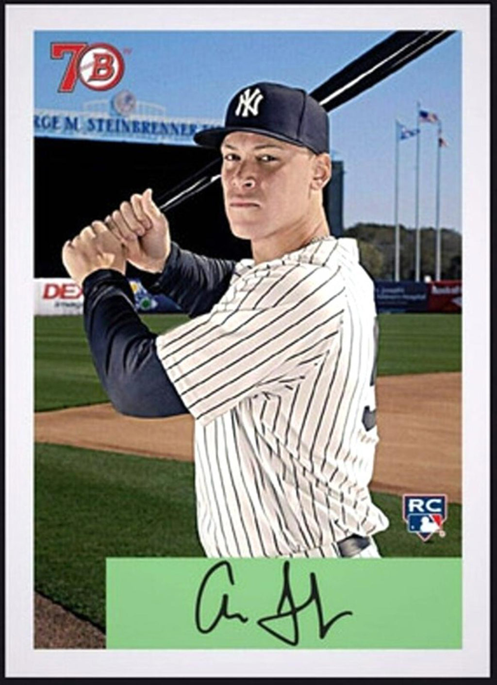 Close-up of 2017 Aaron Judge Topps Bowman Wave 1 Autograph Rookie RC Rare Yankees Baseball Card