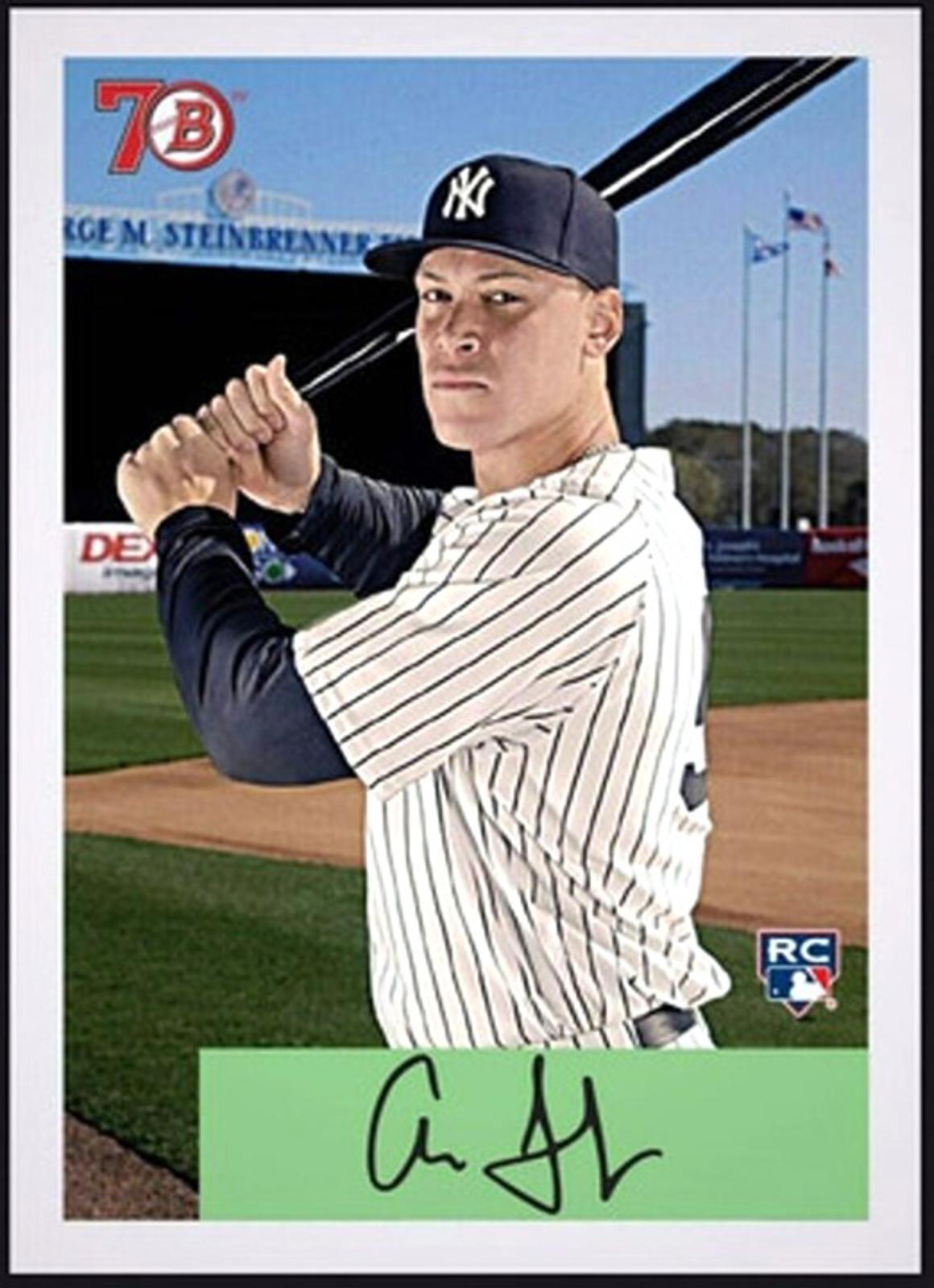 Close-up of 2017 Aaron Judge Topps Bowman Wave 1 Autograph Rookie RC Rare Yankees Baseball Card