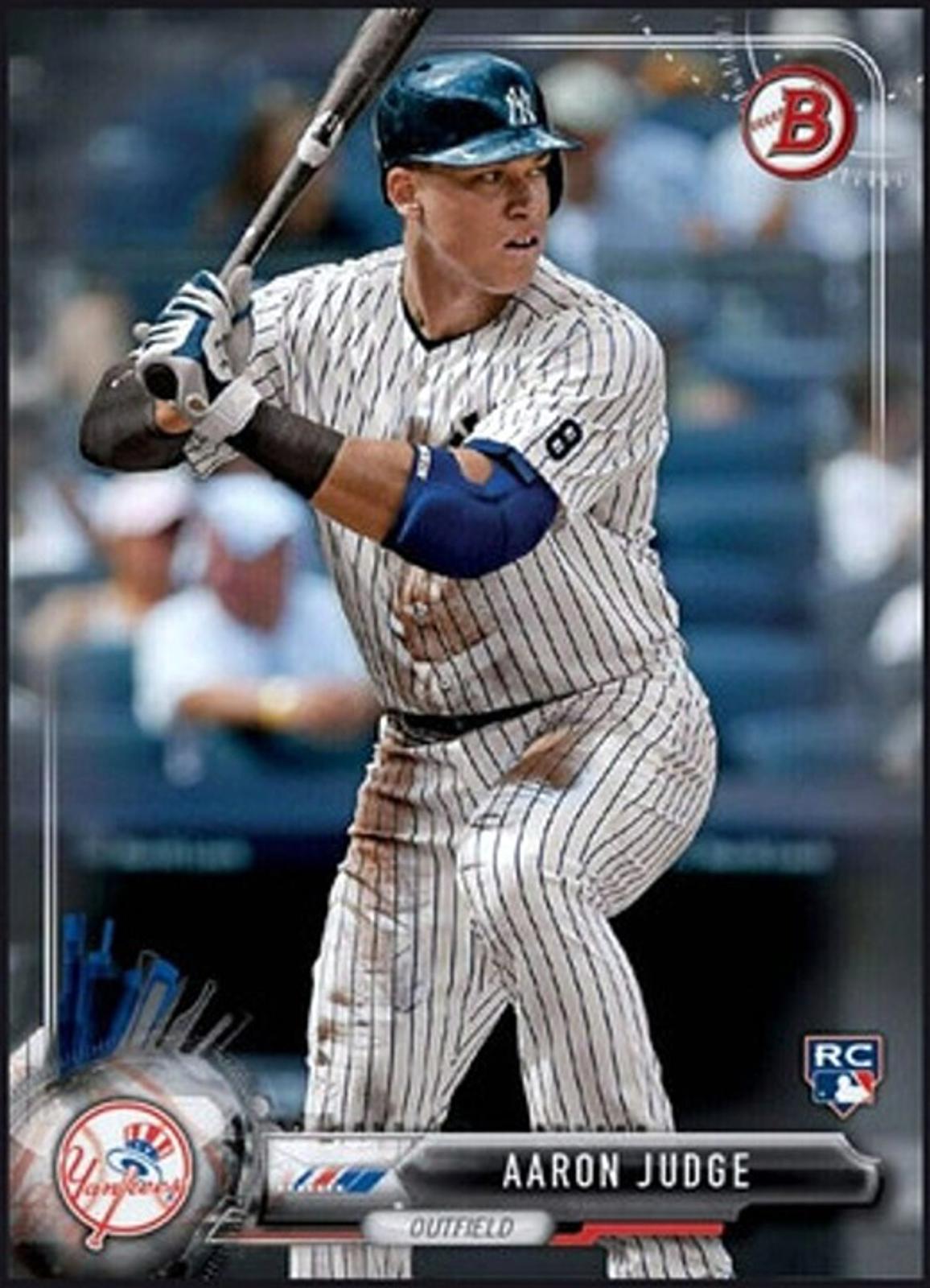Close-up of 2017 Aaron Judge Topps Bowman Wave 1 Rookie RC Rare Yankees Baseball Card
