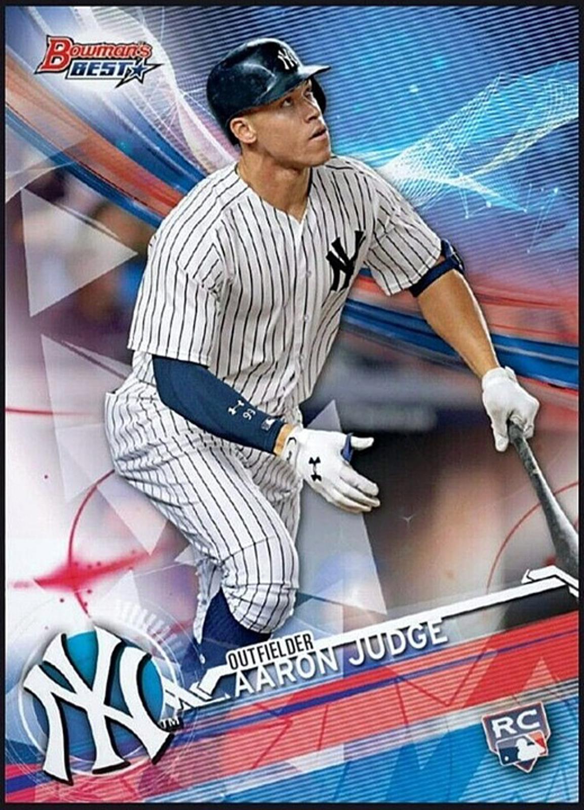 Close-up of 2017 Aaron Judge Topps Bowman’s Best #1 Rare Rookie RC Yankees Baseball Card