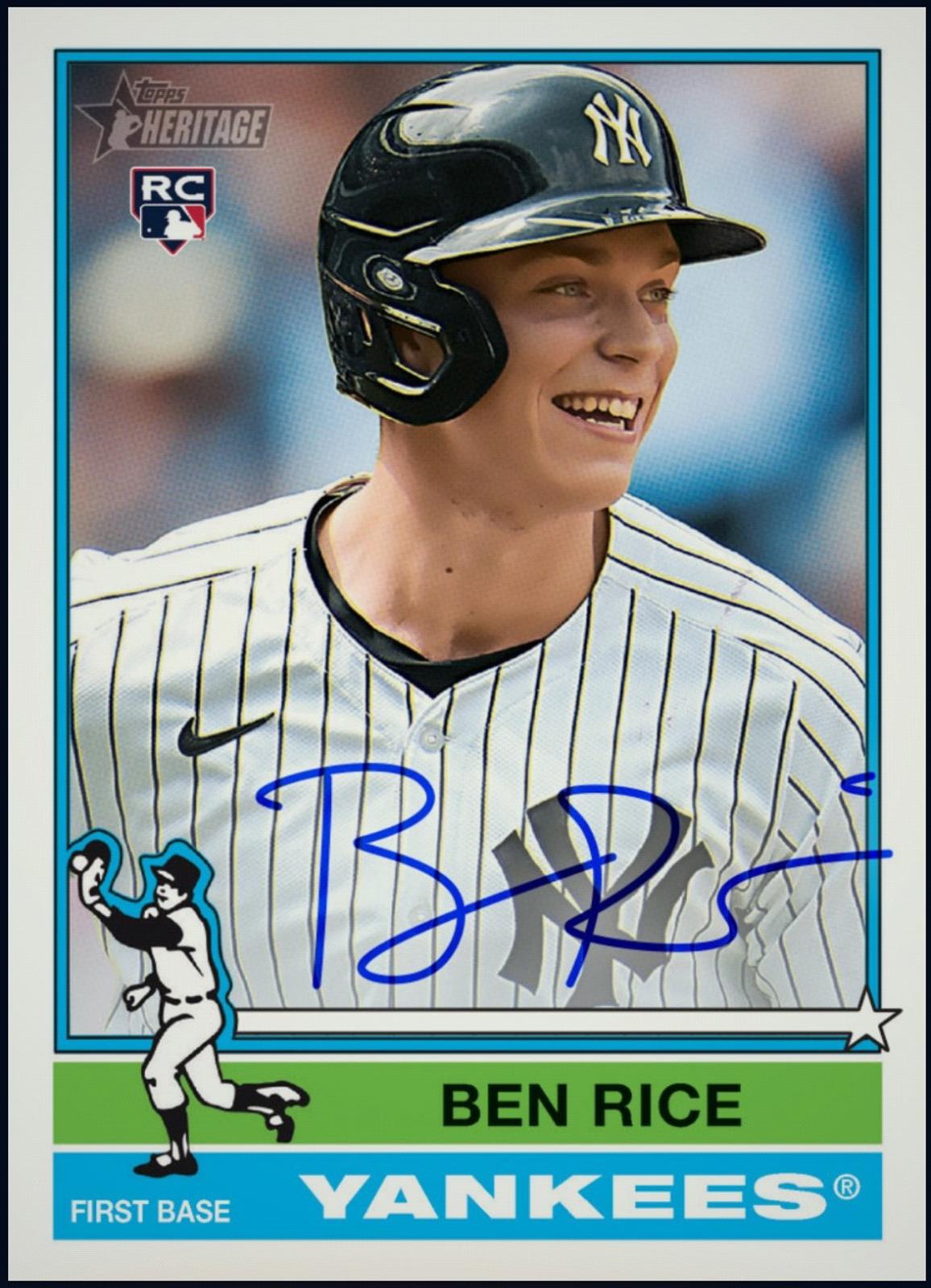 Rare Ben Rice 2022 Topps Heritage Rookie RC Autograph Card With Free Shipping Authentic MLB Memorabilia