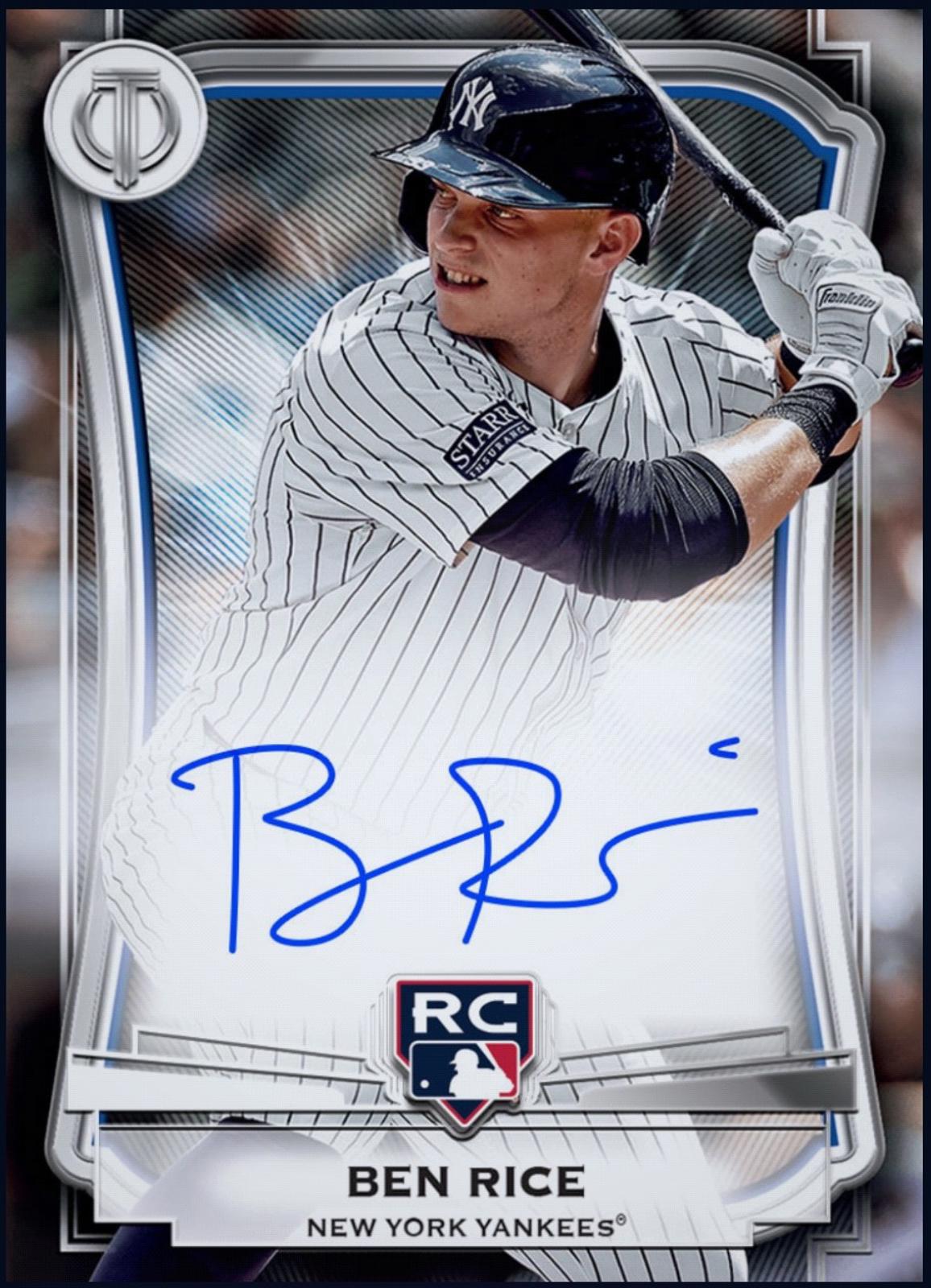 Rare Ben Rice 2022 Topps Tribute Rookie RC Autograph Card With Free Shipping Authentic MLB Memorabilia