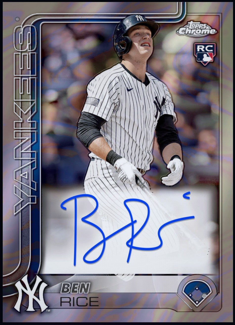 Close-Up Of Ben Rice Topps Chrome Autograph Rookie Card Details
