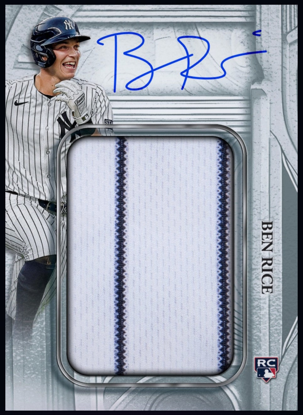 Close-Up Of Ben Rice Topps Sterling Rookie Patch Signature RPA Card Details