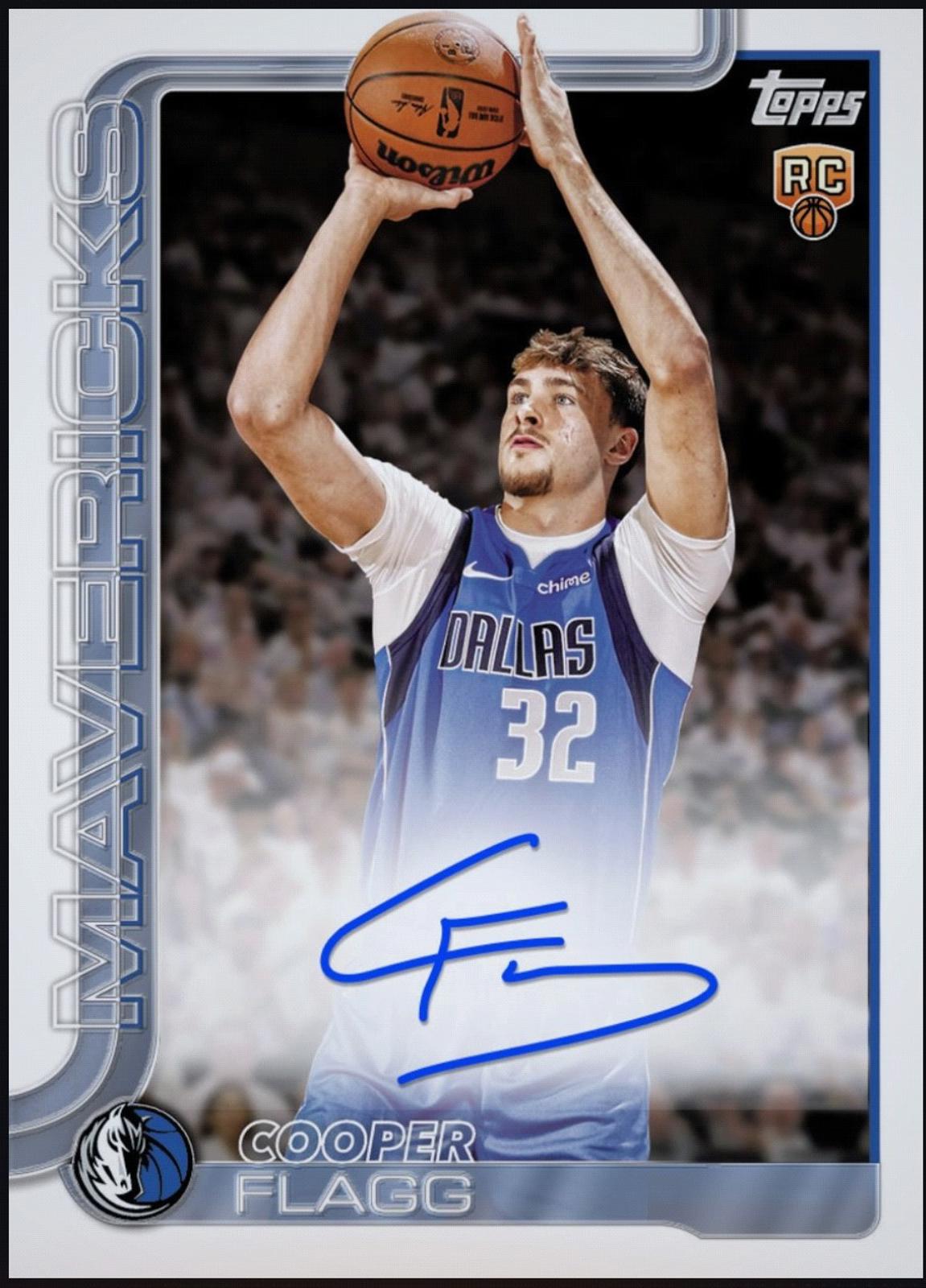 Close-up of 2026 Cooper Flagg Topps Flagship Rookie RC Autograph Rare NBA Card