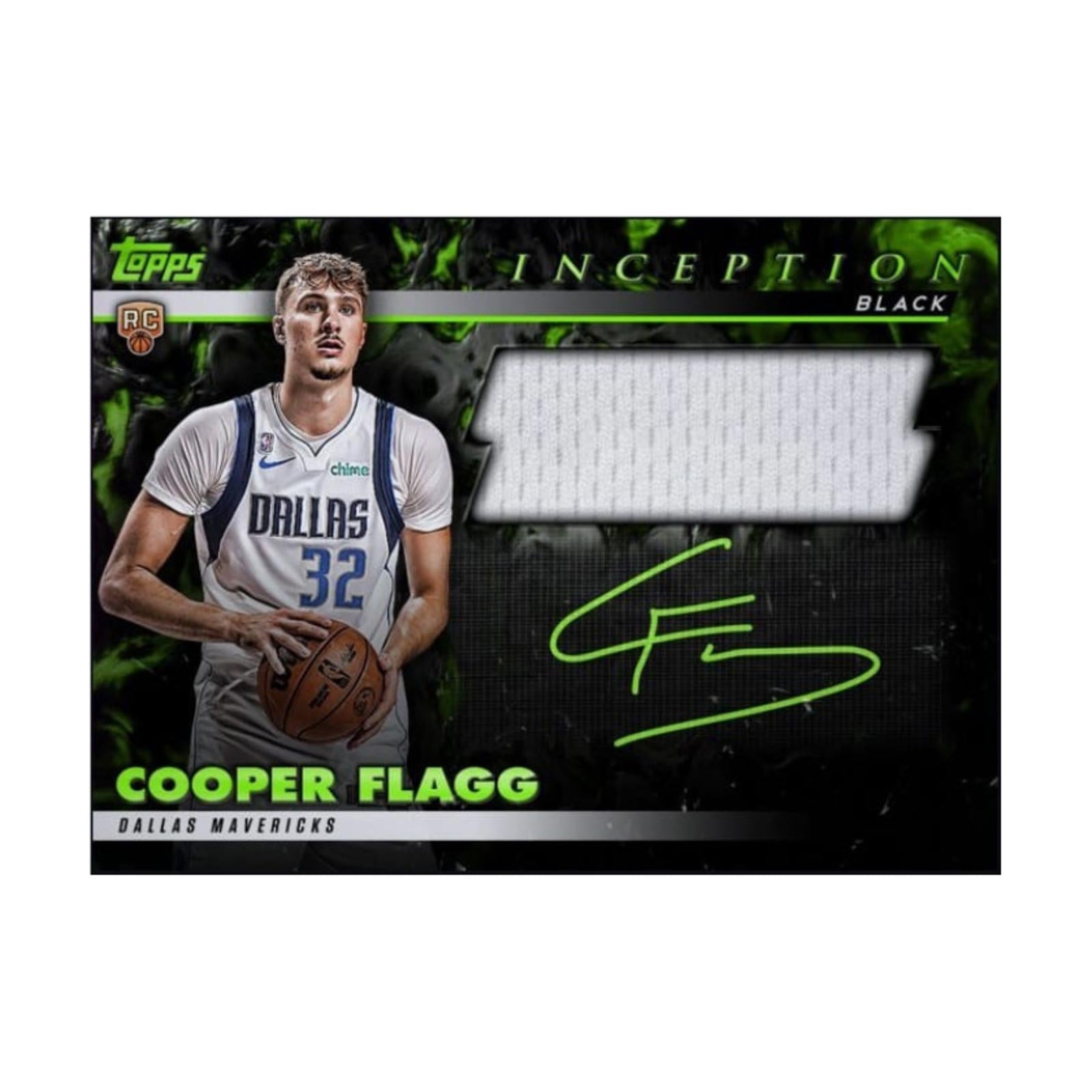 Front image of 2026 Cooper Flagg Topps Inception Black Rookie Patch Autograph RPA Card