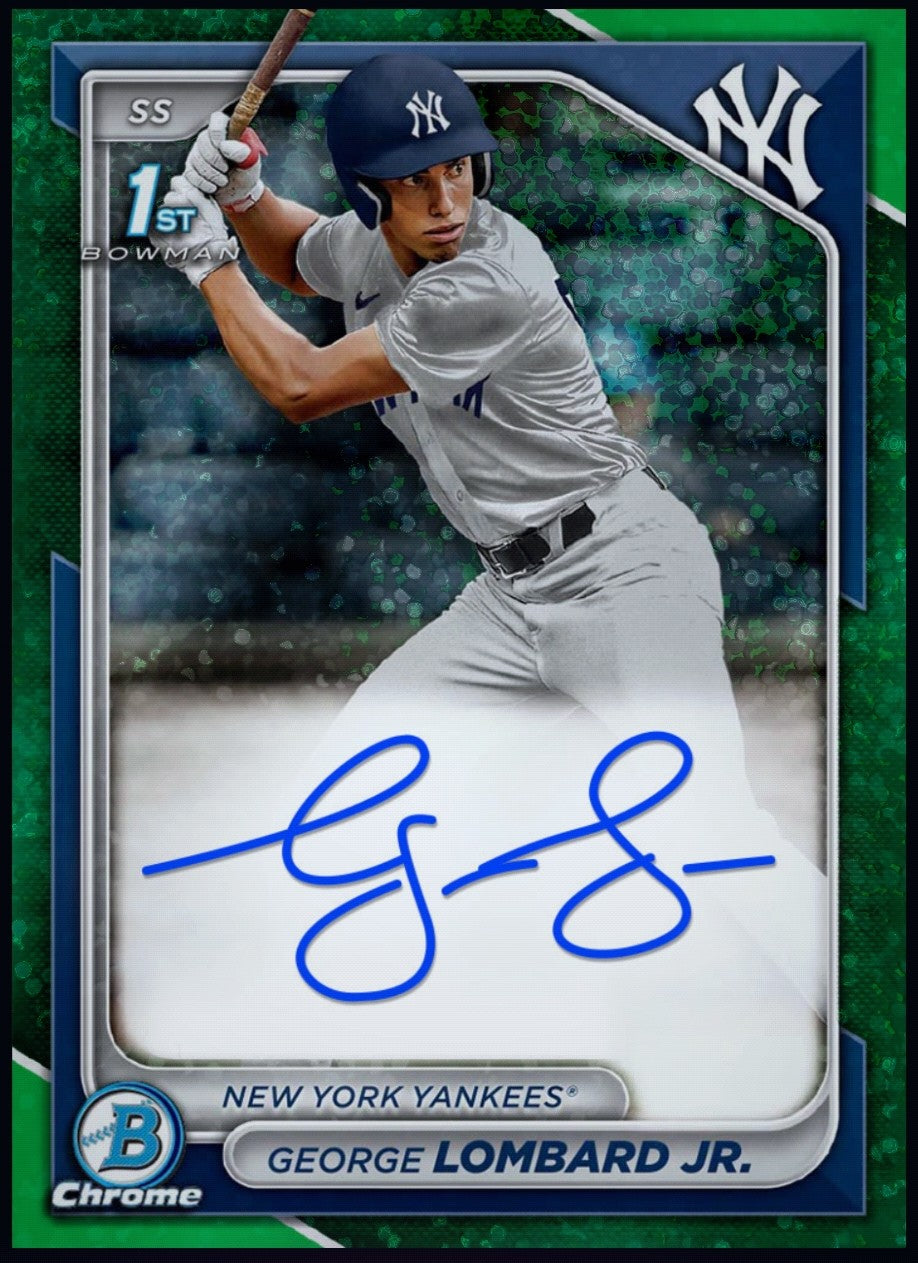 George Lombard Jr 2024 Topps 1st Bowman Chrome Green Prospect Autograph Rookie RC redemption collectible