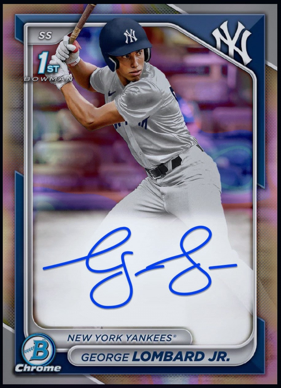 George Lombard Jr 2024 Topps 1st Bowman Chrome Prospect Refractor Autograph redemption collectible