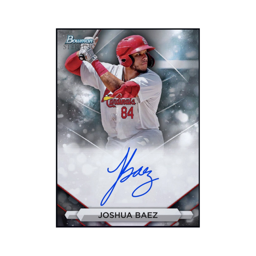 Close-up of 2023 Joshua Baez Topps Bowman Sterling Prospect Autograph Rare Card