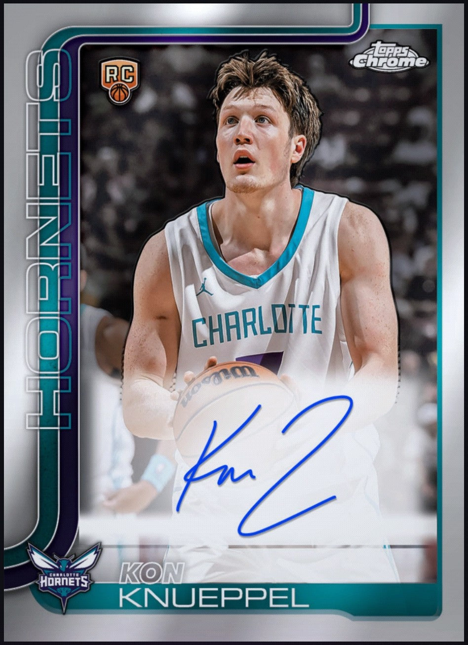 Next Day Free Shipping & Shipped from USA 2026 Kon Knueppel Topps Chrome Series 1 Autograph Rookie Rare RC Redemption Card.