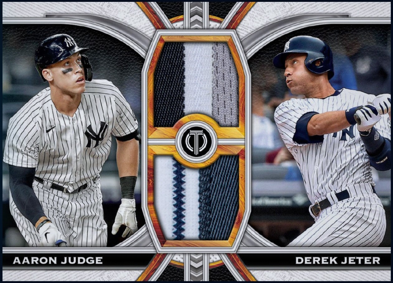 Rare 2023 Aaron Judge Derek Jeter Topps Tribute dual jersey patch collectible card