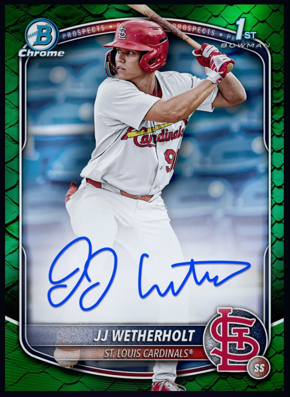 Rare 2026 JJ Wetherholt Topps Bowman Green Chrome Prospect Signature Rookie redemption card