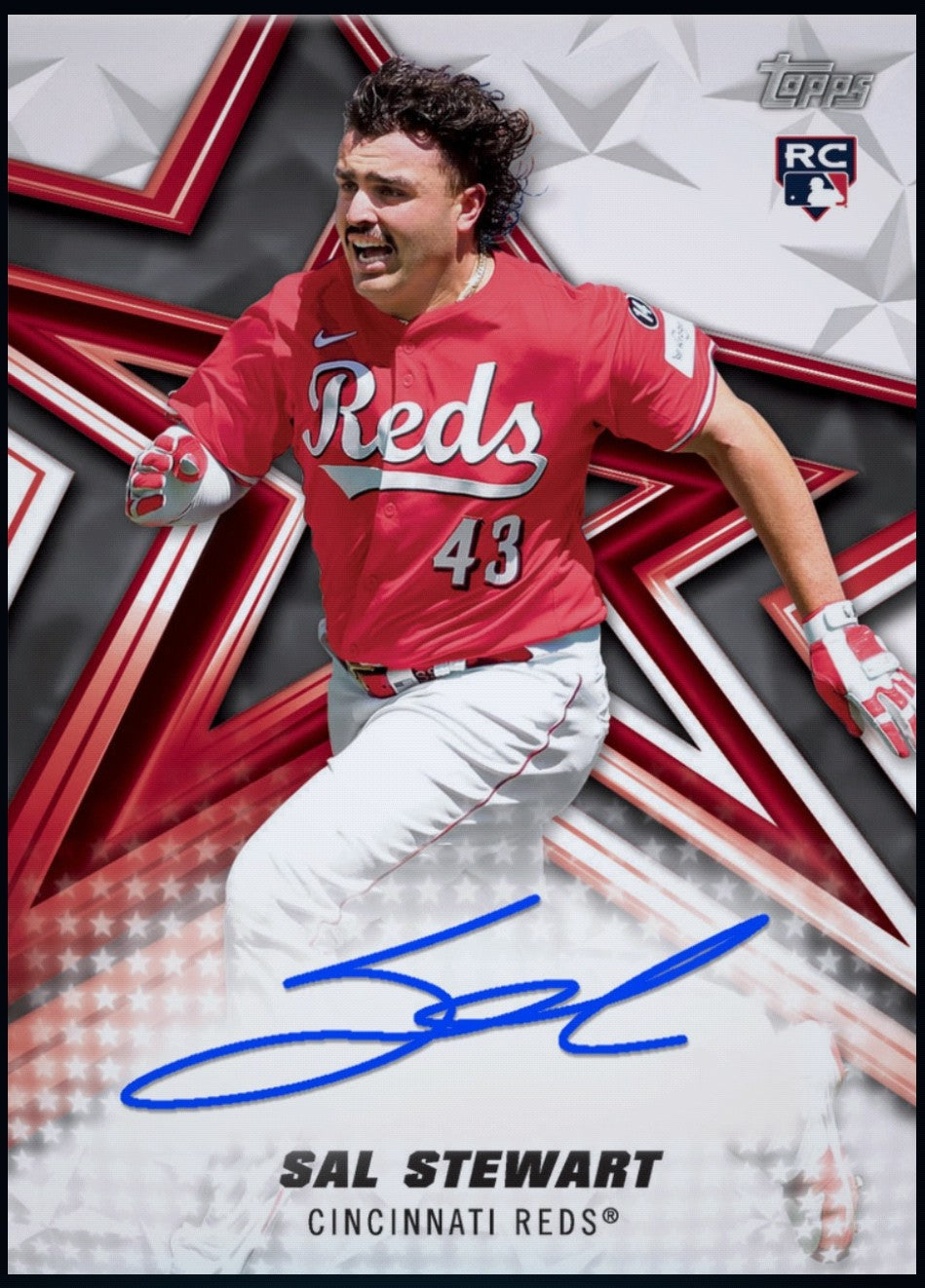 Close-up of 2026 Sal Stewart Topps Baseball Stars Series 2 Signature rookie redemption card